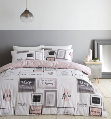 Catherine Lansfield Bedding Sleep Dreams Duvet Cover Set with Pillowcase Blush Pink