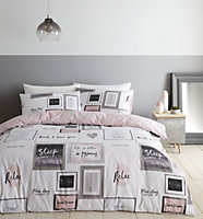 Catherine Lansfield Bedding Sleep Dreams Duvet Cover Set with Pillowcases Blush Pink