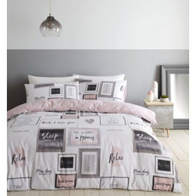 Catherine Lansfield Bedding Sleep Dreams Duvet Cover Set with Pillowcases Blush Pink