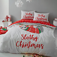Catherine Lansfield Bedding Slothy Christmas Duvet Cover Set with Pillowcases Grey
