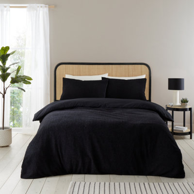 Catherine Lansfield Bedding Soft Boucle Duvet Cover Set with Pillowcases Black