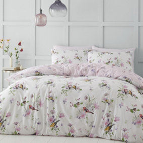 Catherine Lansfield Bedding Songbird Duvet Cover Set with Pillowcases Pink