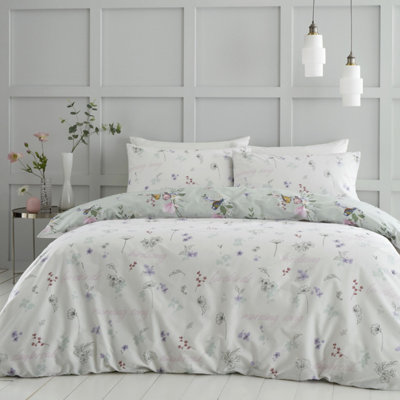 Catherine Lansfield Bedding Songbird Duvet Cover Set with Pillowcases Sage Green