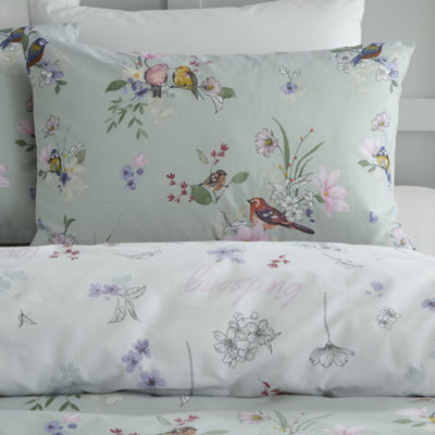 Catherine Lansfield Bedding Songbird Duvet Cover Set with Pillowcases Sage Green