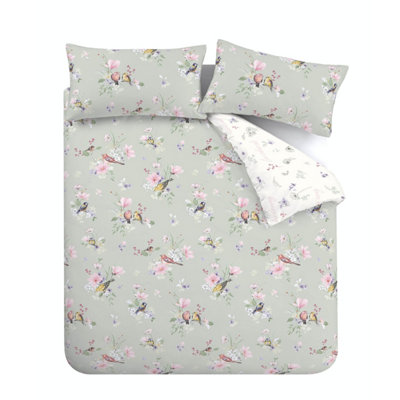 Catherine Lansfield Bedding Songbird Duvet Cover Set with Pillowcases Sage Green