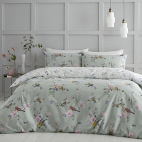 Catherine Lansfield Bedding Songbird Duvet Cover Set with Pillowcases Sage Green