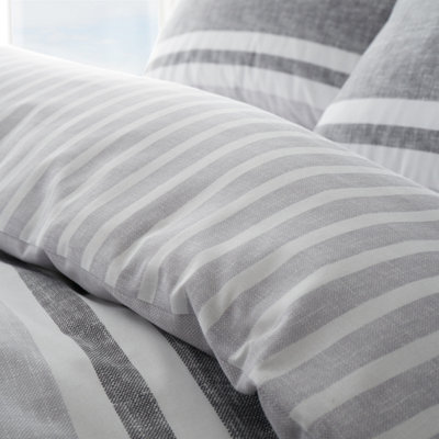 Catherine Lansfield Bedding Textured Banded Stripe Duvet Cover Set with Pillowcases Charcoal Grey