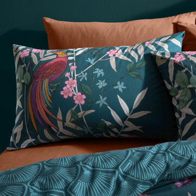Catherine Lansfield Bedding Tropical Floral Birds Duvet Cover Set with Pillowcases Green