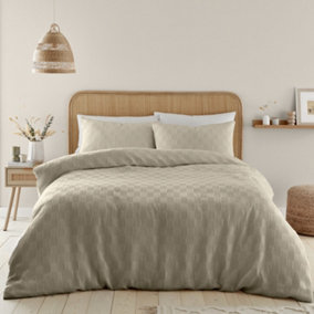 Catherine Lansfield Bedding Waffle Checkerboard Double Duvet Cover Set with Pillowcase Natural