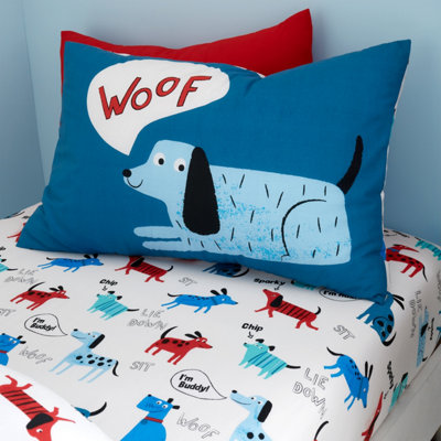 Catherine Lansfield Bedding Woofing Dogs Junior Duvet Cover Set with Pillowcases Blue