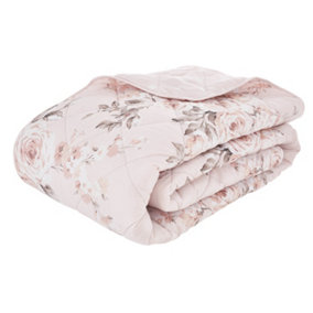 Catherine Lansfield Bedroom Canterbury Floral Quilted 220x230cm Bedspread Blush Pink