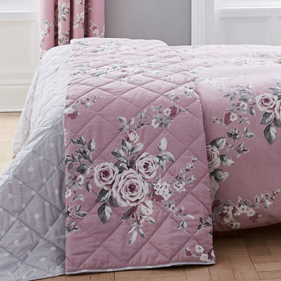 Catherine Lansfield Bedroom Canterbury Floral Quilted 220x230cm Bedspread  Heather