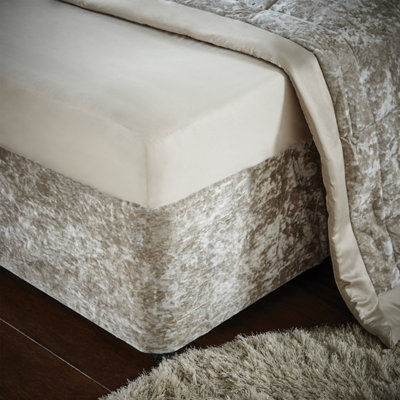 Catherine Lansfield Bedroom Crushed Velvet Divan Base Wrap Natural