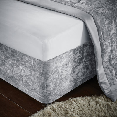 Catherine Lansfield Bedroom Crushed Velvet Divan Base Wrap Silver Grey