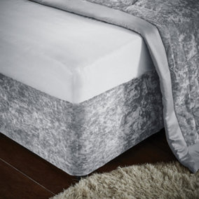 Catherine Lansfield Bedroom Crushed Velvet Double Divan Base Wrap Silver Grey