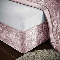 Catherine Lansfield Bedroom Crushed Velvet King Divan Base Wrap Blush Pink