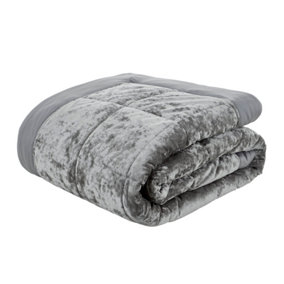 Catherine Lansfield Bedroom Crushed Velvet Quilted 220x220cm Bedspread Silver Grey