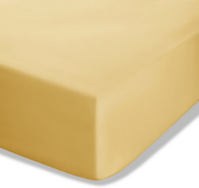 Catherine Lansfield Bedroom Easy Iron Percale Combed Fitted Sheet 25cm Depth Ochre