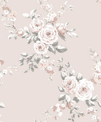 Catherine Lansfield Blush Floral Pearl effect Embossed Wallpaper