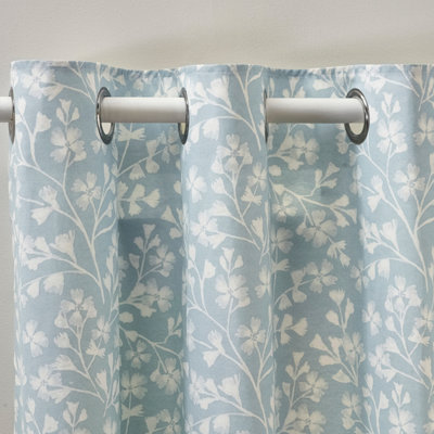 Catherine Lansfield Brooke Floral 66x90 Inch Lined Eyelet Curtains Two Panels Duck egg Blue
