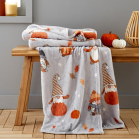Catherine Lansfield Brushed Autumn Gonks Cosy Warm 130x170cm Throw Grey