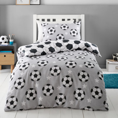 Catherine Lansfield Brushed Cotton Football Stars Reversible Duvet Cover Set with Pillowcases Grey