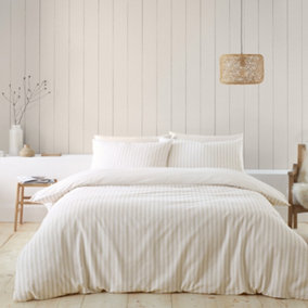 Catherine Lansfield Brushed Cotton Stripe Reversible Duvet Cover Set with Pillowcase Natural