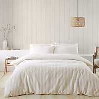 Catherine Lansfield Brushed Cotton Stripe Reversible Duvet Cover Set with Pillowcases Natural