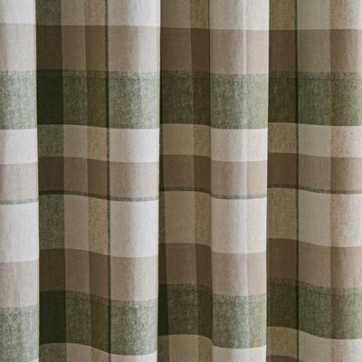 Catherine Lansfield Brushed Cotton Thermal Check 46x54 Inch Lined Eyelet Curtains Two Panels Green