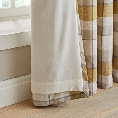 Catherine Lansfield Brushed Cotton Thermal Check 66x90 Inch Lined Eyelet Curtains Two Panels Ochre Yellow