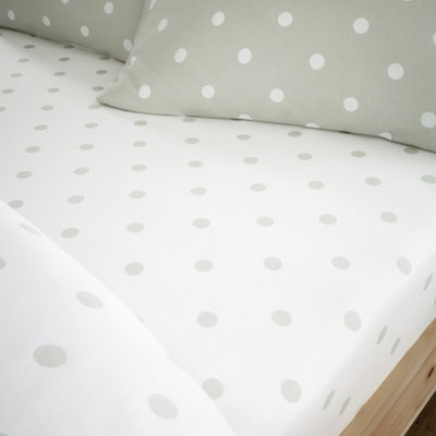 Catherine Lansfield Brushed Polka Dot Cotton King Fitted Sheet Green