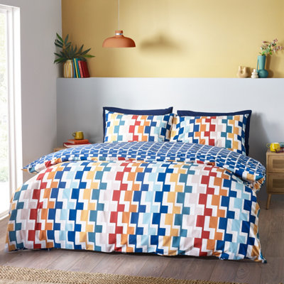 Catherine Lansfield Bryson Geo Reversible King Duvet Cover Set with Pillowcases Bright