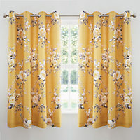 Catherine Lansfield Canterbury Floral 66x72 Inch Eyelet Curtains Two Panels Ochre