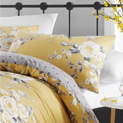 Catherine Lansfield Canterbury Floral Double Duvet Cover Set with Pillowcase Ochre