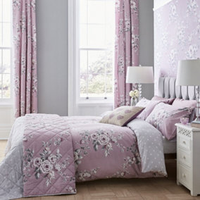 Catherine Lansfield Canterbury Floral King Duvet Cover Set with Pillowcases Heather