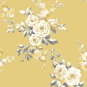 Catherine Lansfield Canterbury Floral Ochre