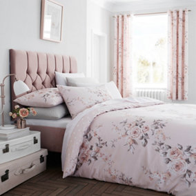 Catherine Lansfield Canterbury Floral Single Duvet Cover Set with Pillowcases Blush Pink