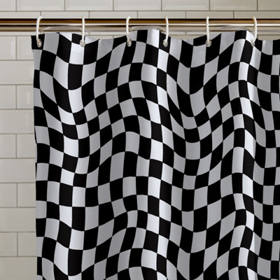 Catherine Lansfield Checkerboard 180x180cm Shower Curtain Black / White