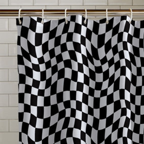 Catherine Lansfield Checkerboard 180x180cm Shower Curtain Black / White