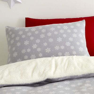 Catherine Lansfield Cosy Snowman Duvet Cover Set, Polyester, Grey