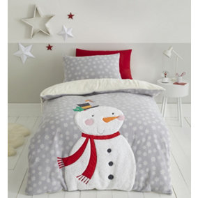 Catherine Lansfield Christmas Bedding Cosy Snowman Junior Duvet Cover Set with Pillowcases Grey