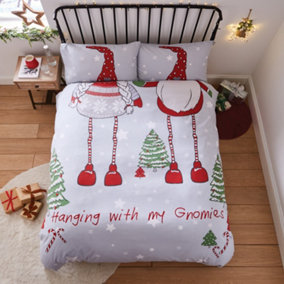 Catherine Lansfield Christmas Bedding Hanging With My Gnomies King Duvet Cover Set with Pillowcases Red/Grey