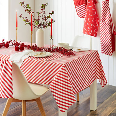 Catherine Lansfield Christmas Candy Cane Cotton 137x229 cm Table Cloth White Red