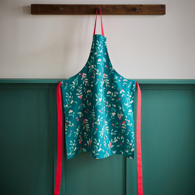 Catherine Lansfield Christmas Holly and Mistletoe Cotton 70x80 cm Kitchen Adult Apron Green