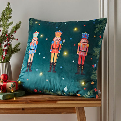 Catherine Lansfield Christmas Nutcracker Soft Touch Light Up 45x45cm Cushion Cover Green