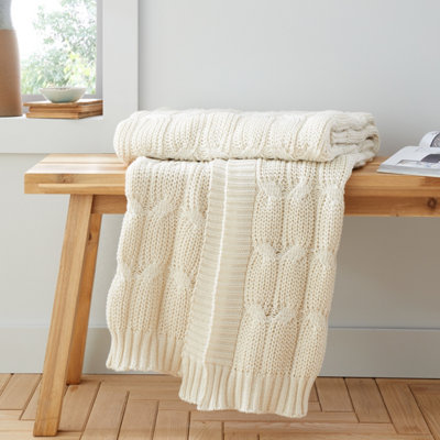 Catherine Lansfield Chunky Marl Knit Cosy 130x170 cm Blanket Throw Cream