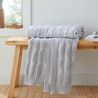 Catherine Lansfield Chunky Marl Knit Cosy 130x170 cm Blanket Throw Silver Grey