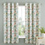 Catherine Lansfield Clarence Floral 66x72 Inch Lined Eyelet Curtains Two Panels Natural Green