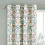 Catherine Lansfield Clarence Floral 66x72 Inch Lined Eyelet Curtains Two Panels Natural Green