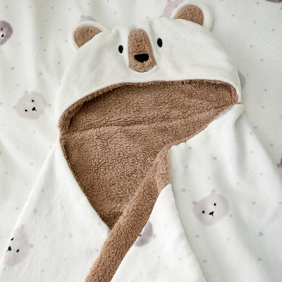 Catherine Lansfield Cosy Bear So Soft Fleece Hooded Blanket Natural